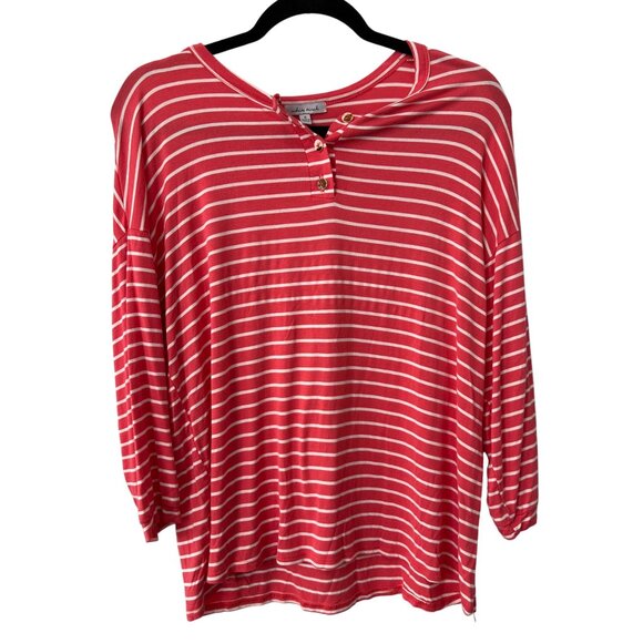White Birch Striped Henley Top Women S Rayon Blend Coastal Preppy Summer Classic - Picture 1 of 9